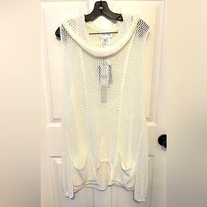 JOSEPH RIBKOFF Women’s Ivory Open Knit Sleeveless Cowl Neck Tunic Top Size XL